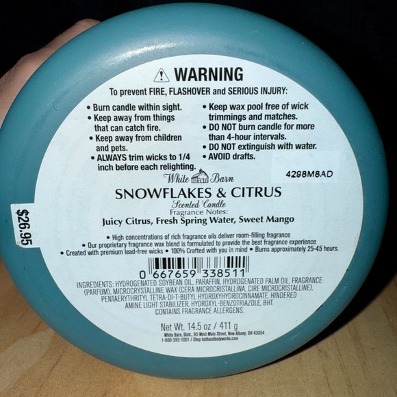 Snowflakes & Citrus Candle Bath & Body Works/White Barn BBW NWT - Picture 3 of 3